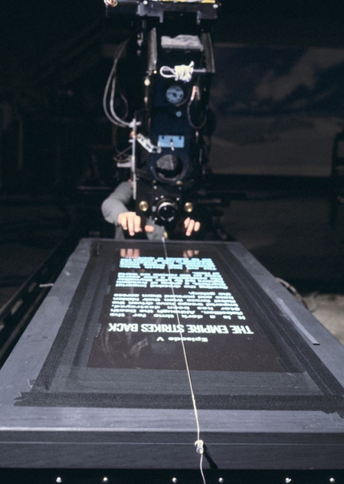 Filming the opening credit crawl for The Empire Strikes Back.